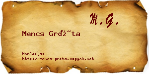 Mencs Gréta névjegykártya